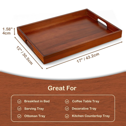 carpentray serving tray with handles, large 17 inch brown