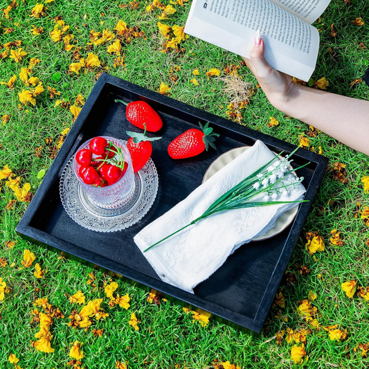 Carpentray Wood Serving Tray Set (2 Sizes: 15x11 & 13.6x9.6 Inch)