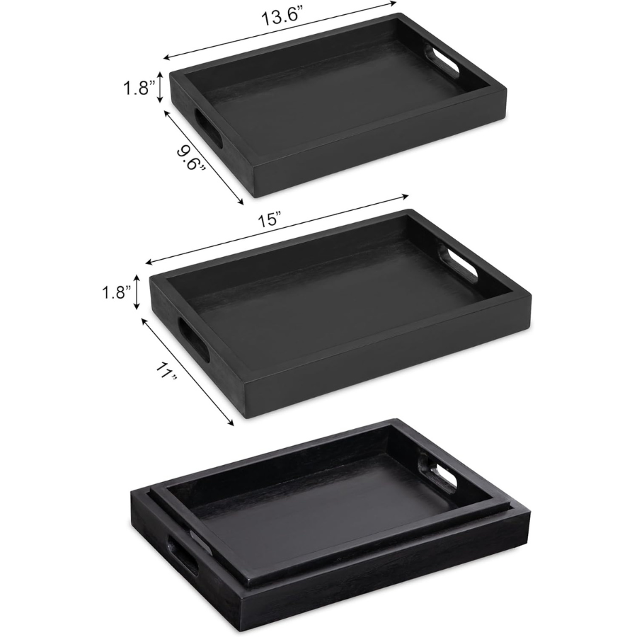 carpentray wood serving tray set (2 sizes: 15x11 & 13.6x9.6 inch)