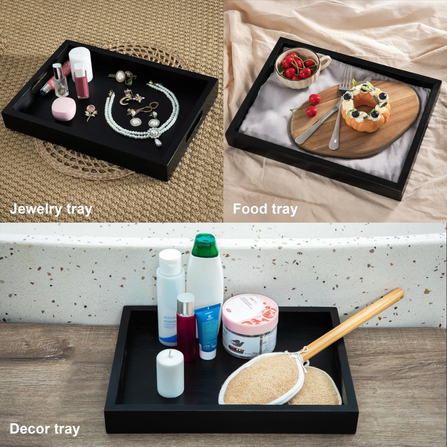 carpentray wood serving tray set (2 sizes: 15x11 & 13.6x9.6 inch)