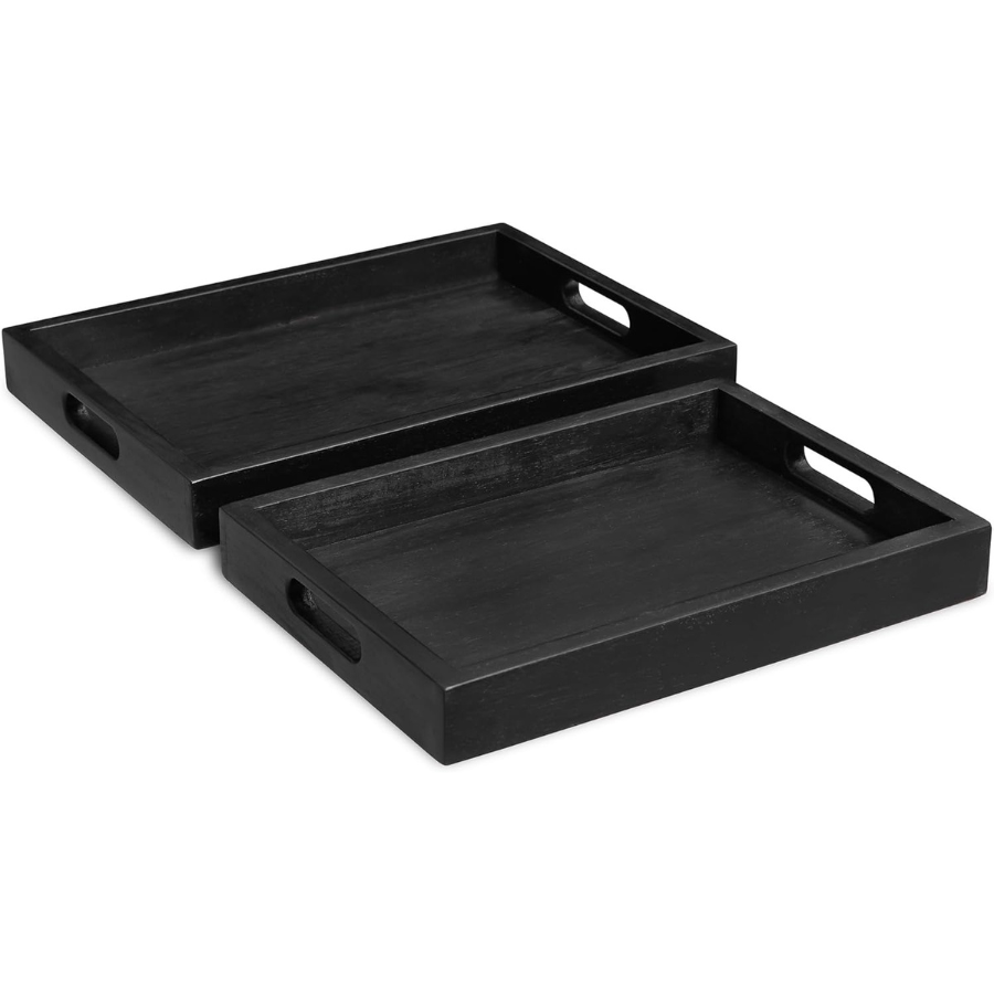 carpentray wood serving tray set (2 sizes: 15x11 & 13.6x9.6 inch)