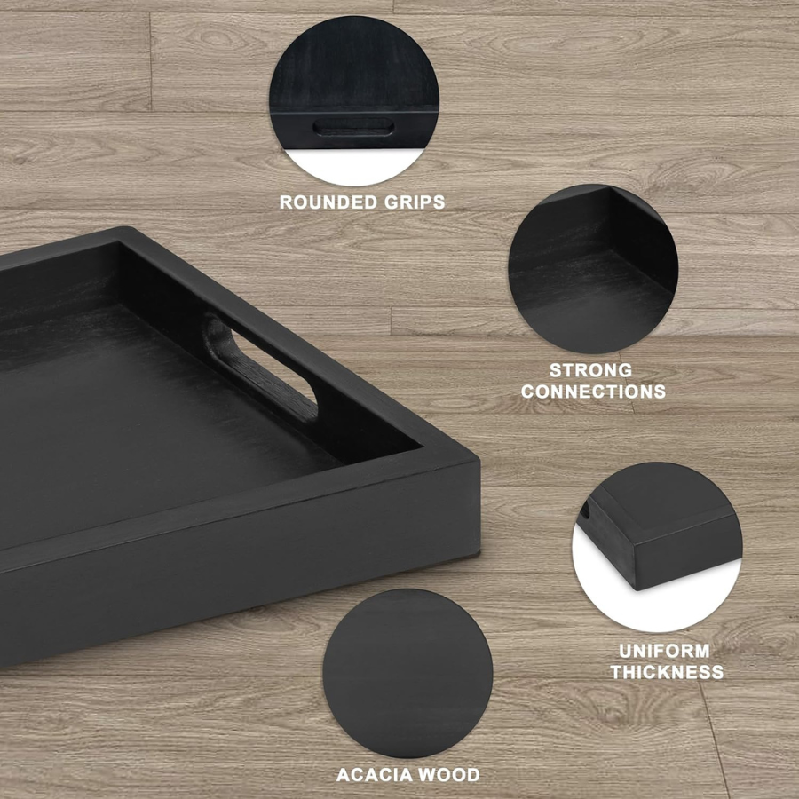 carpentray wood serving tray set (2 sizes: 15x11 & 13.6x9.6 inch)