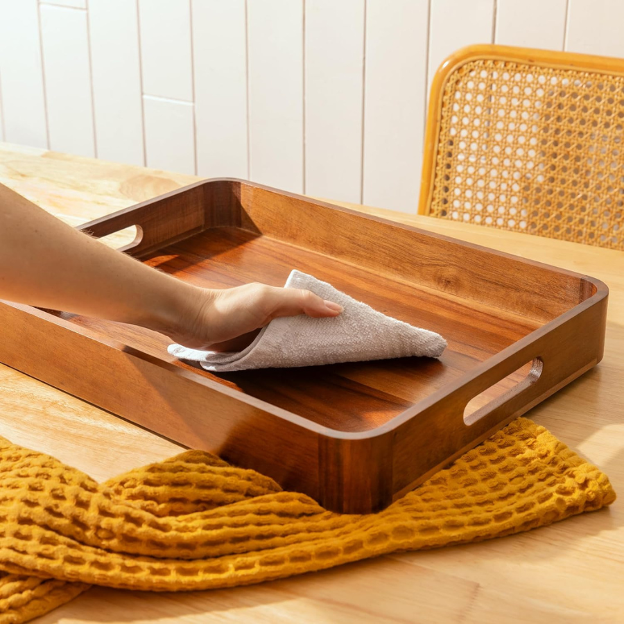 carpentray serving trays with handles for eating 17x13 inch, set of 2