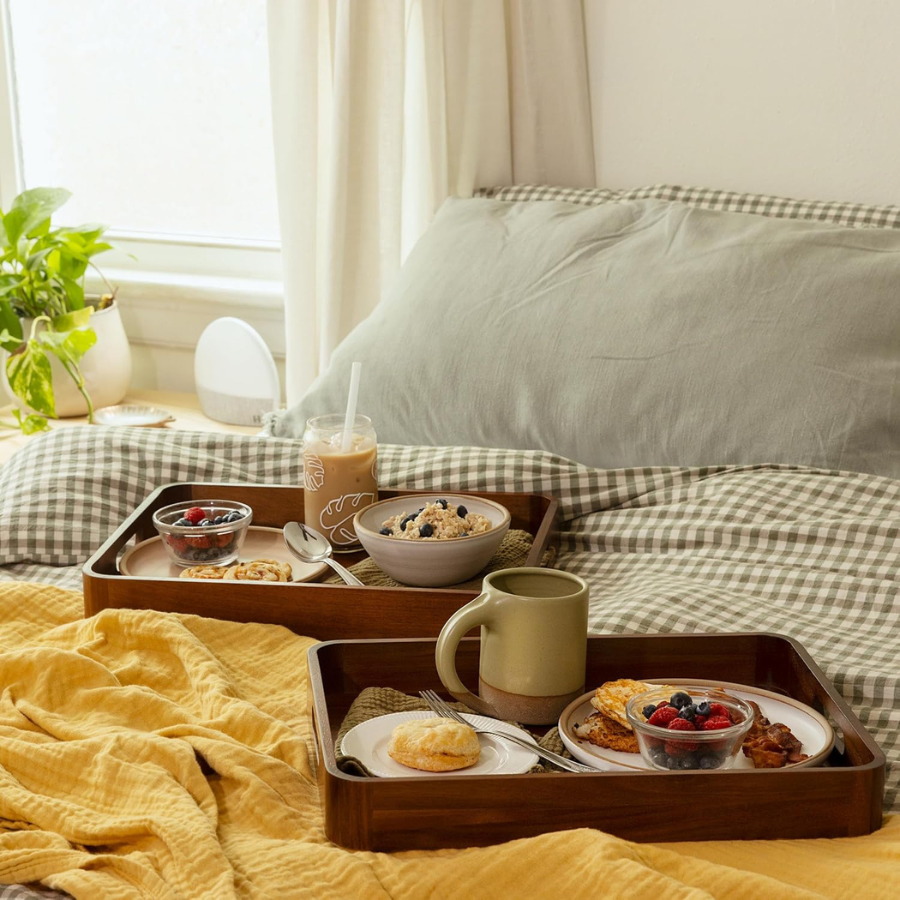 carpentray serving trays with handles for eating 17x13 inch, set of 2