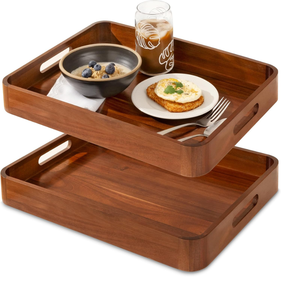 carpentray serving trays with handles for eating 17x13 inch, set of 2