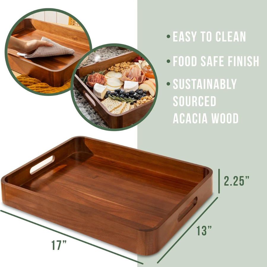carpentray serving trays with handles for eating 17x13 inch, set of 1