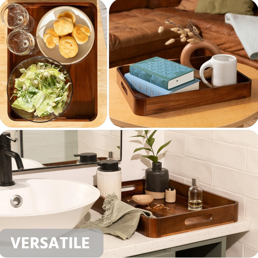 carpentray serving trays with handles for eating 17x13 inch, set of 1