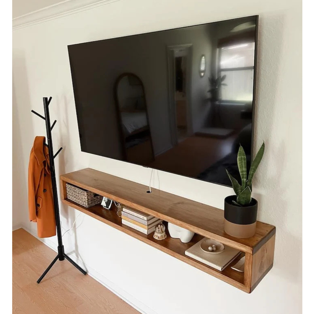 carpentray 100cm wooden wall tv cabinet (brown) medium