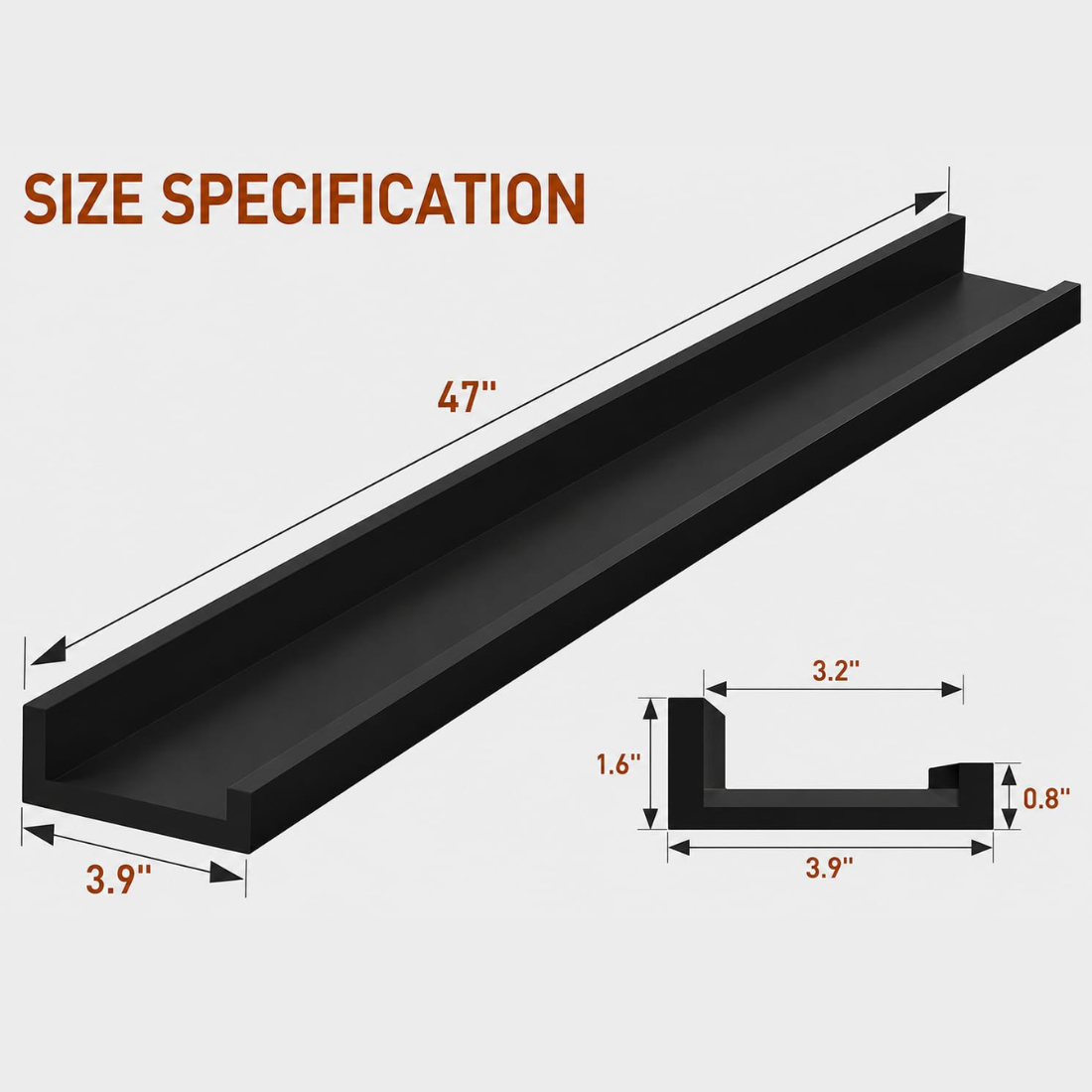 Carpentray 47" Long Picture Ledge Shelf for Wall, Solid Wood Nursery Book Shelves
