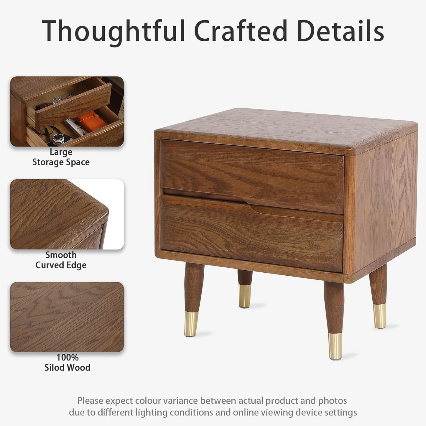 Carpentray 2 Drawer Wooden Bedside Table