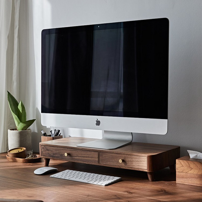 carpentray luxury solid walnut wood desk shelf monitor stand with storage, desk monitor riser, wooden monitor