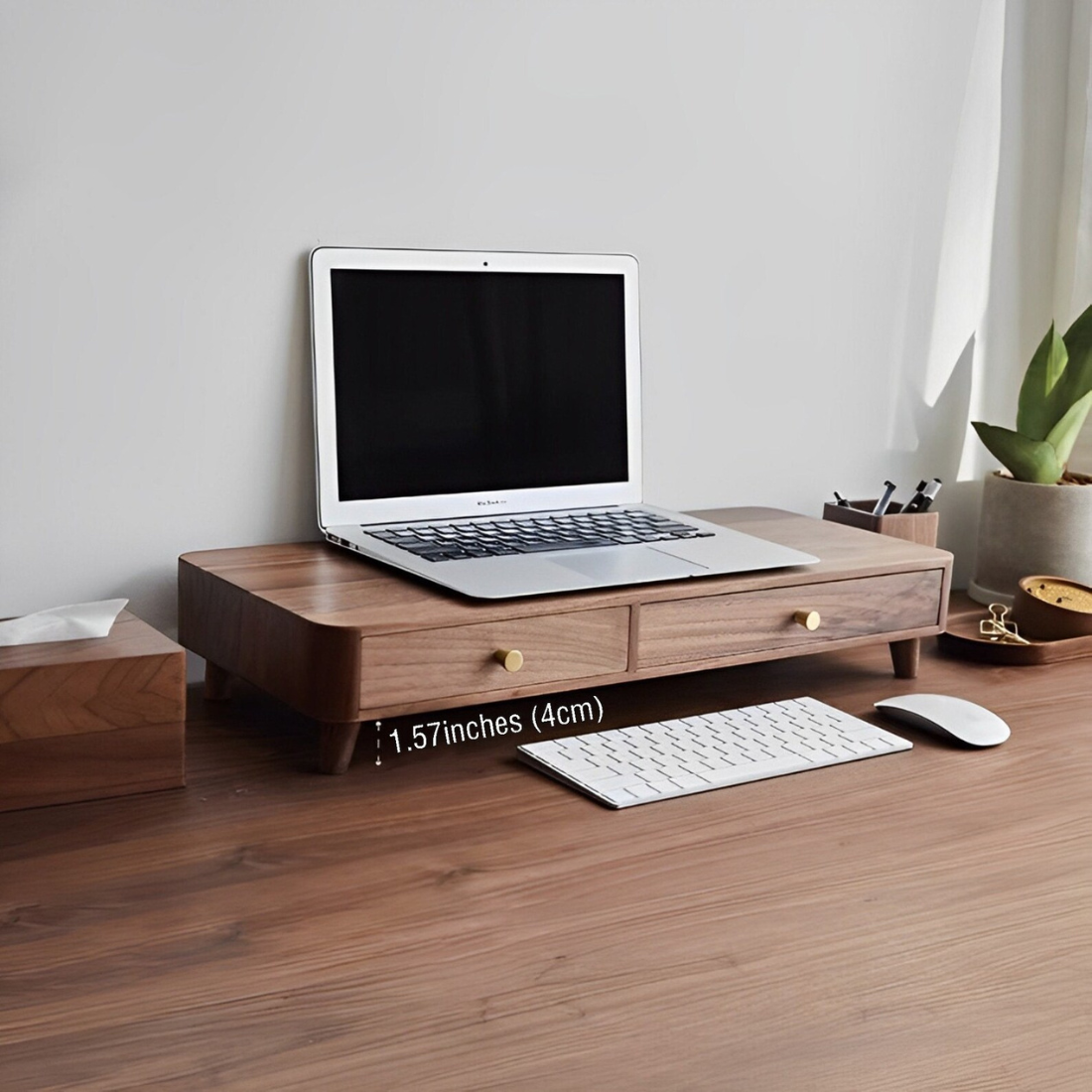 Carpentray Luxury Solid Walnut Wood Desk Shelf Monitor Stand with storage, Desk Monitor Riser, Wooden Monitor