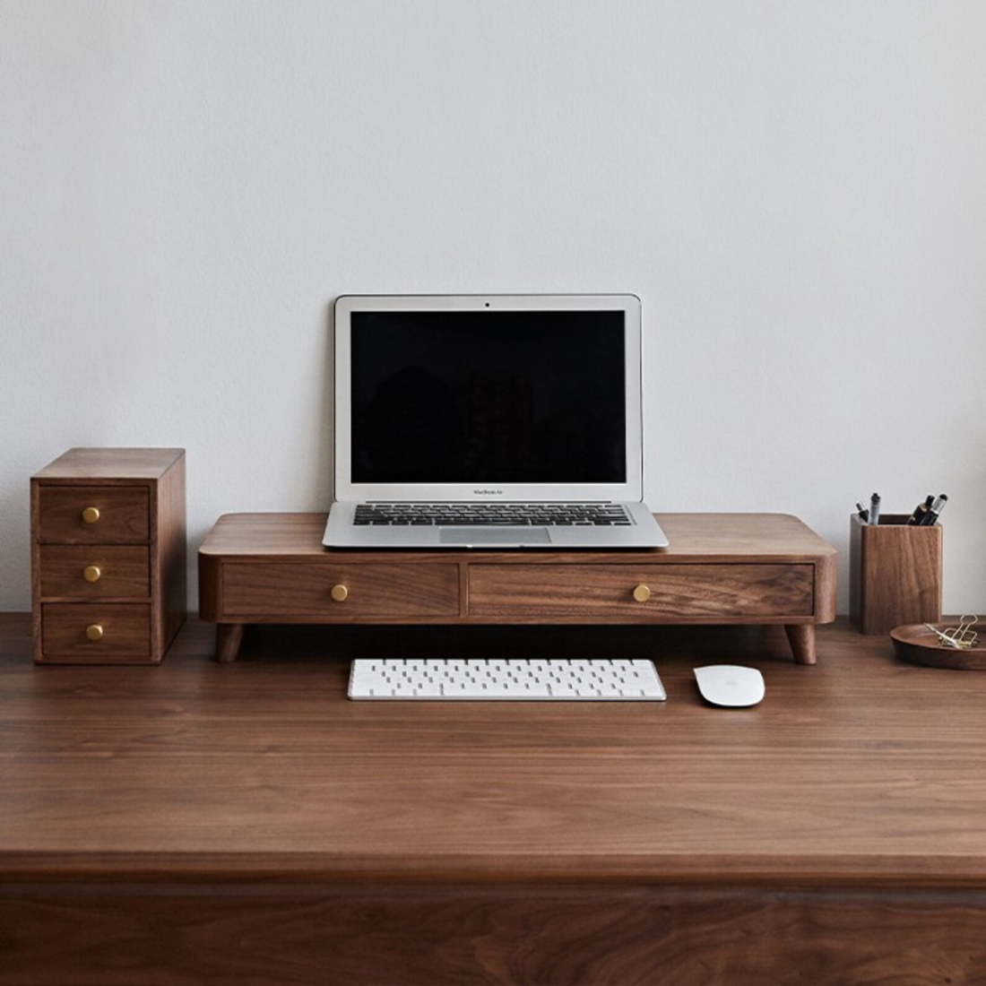 Carpentray Luxury Solid Walnut Wood Desk Shelf Monitor Stand with storage, Desk Monitor Riser, Wooden Monitor