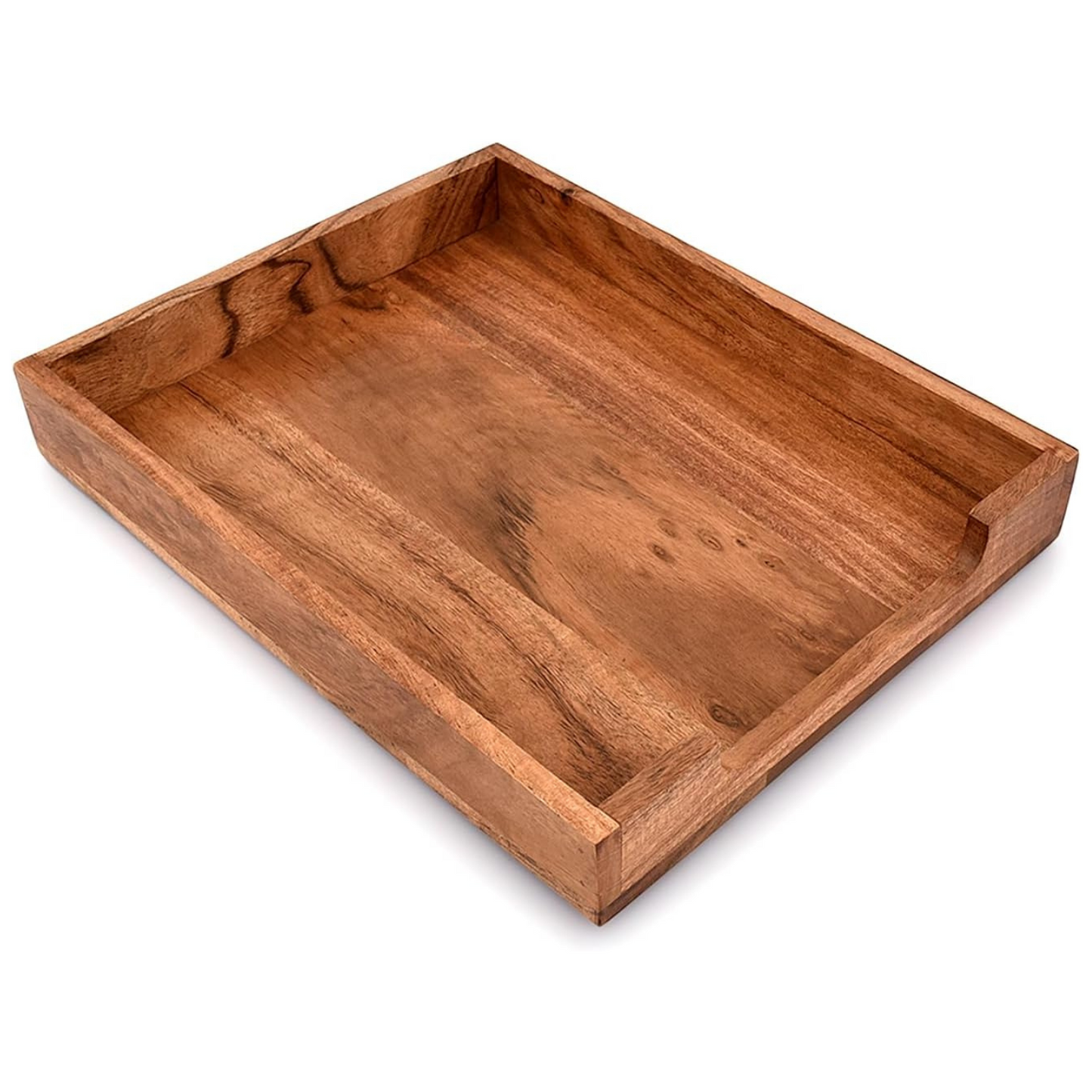 Carpentray Letter Trays & Stacking Supports Acacia Wood Desk Document, File Folder, Magazine Holder Tray (14" x 11" x 2")