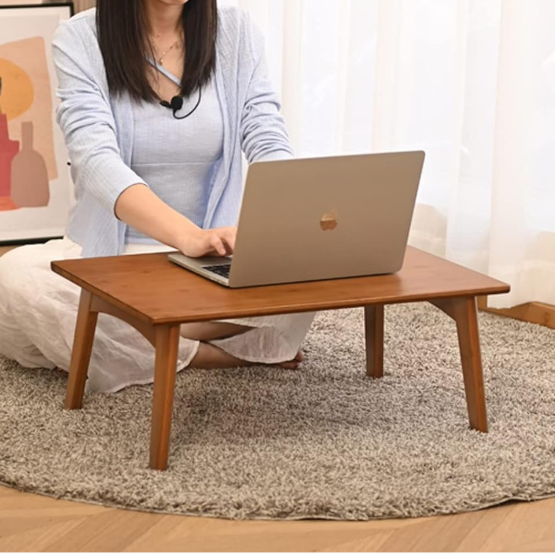 Carpentray Solid Sheesham Wood Foldable Small Table - Foldable Floor Desk (66X38X28 Cm), Brown