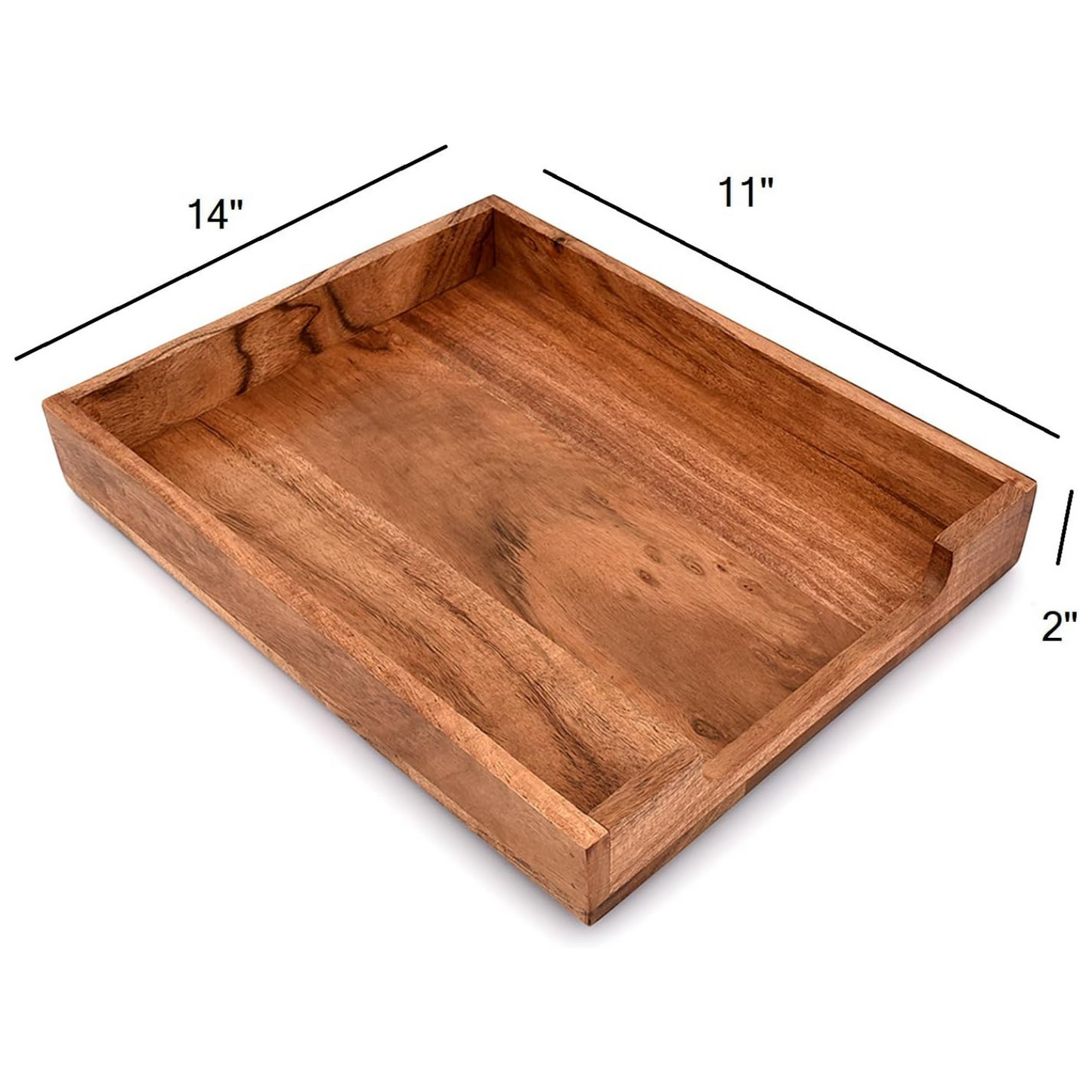 Carpentray Letter Trays & Stacking Supports Acacia Wood Desk Document, File Folder, Magazine Holder Tray (14" x 11" x 2")