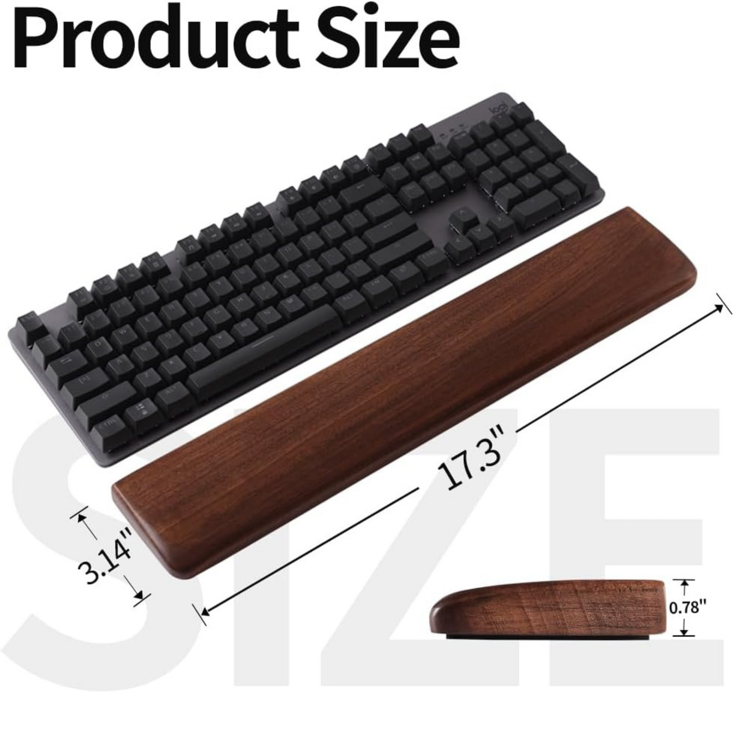 Carpentray Wooden Wrist Rest, Walnut Wood Keyboard Wrist Rest, Ergonomic Palm Rest, Support Pad, Keyboard Accessory for Computer, Laptop, Home & Office (Black Walnut, 17.3" L x 3.15" W x 0.78" H)