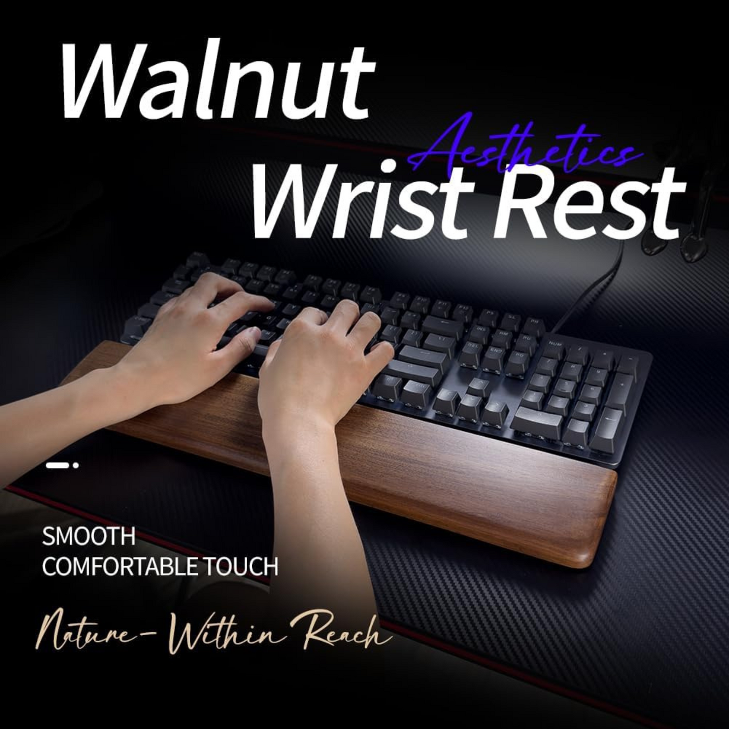Carpentray Wooden Wrist Rest, Walnut Wood Keyboard Wrist Rest, Ergonomic Palm Rest, Support Pad, Keyboard Accessory for Computer, Laptop, Home & Office (Black Walnut, 17.3" L x 3.15" W x 0.78" H)