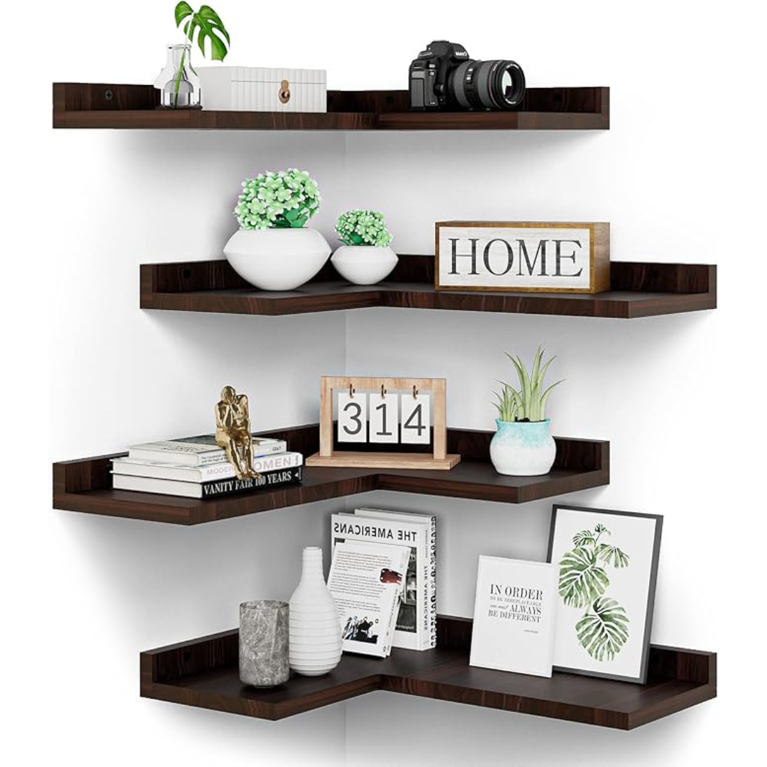 Carpentray set of 4 wooden L Shaped Wall Shelf