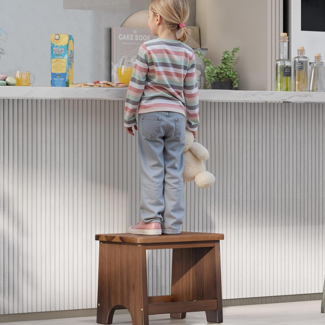 Carpentray Wooden Step Stool, 13'' One Step Stool for Adults (Walnut)