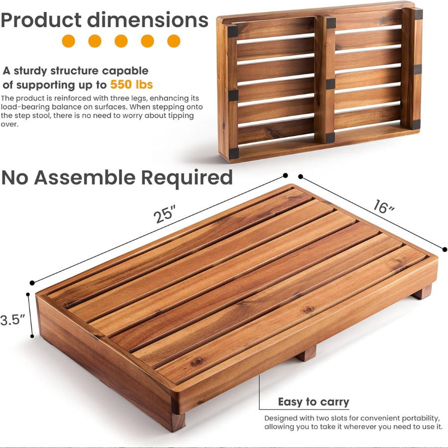 Carpentray 3.5" One Step Stool for Elderly\ Wood High Riser Step Stool