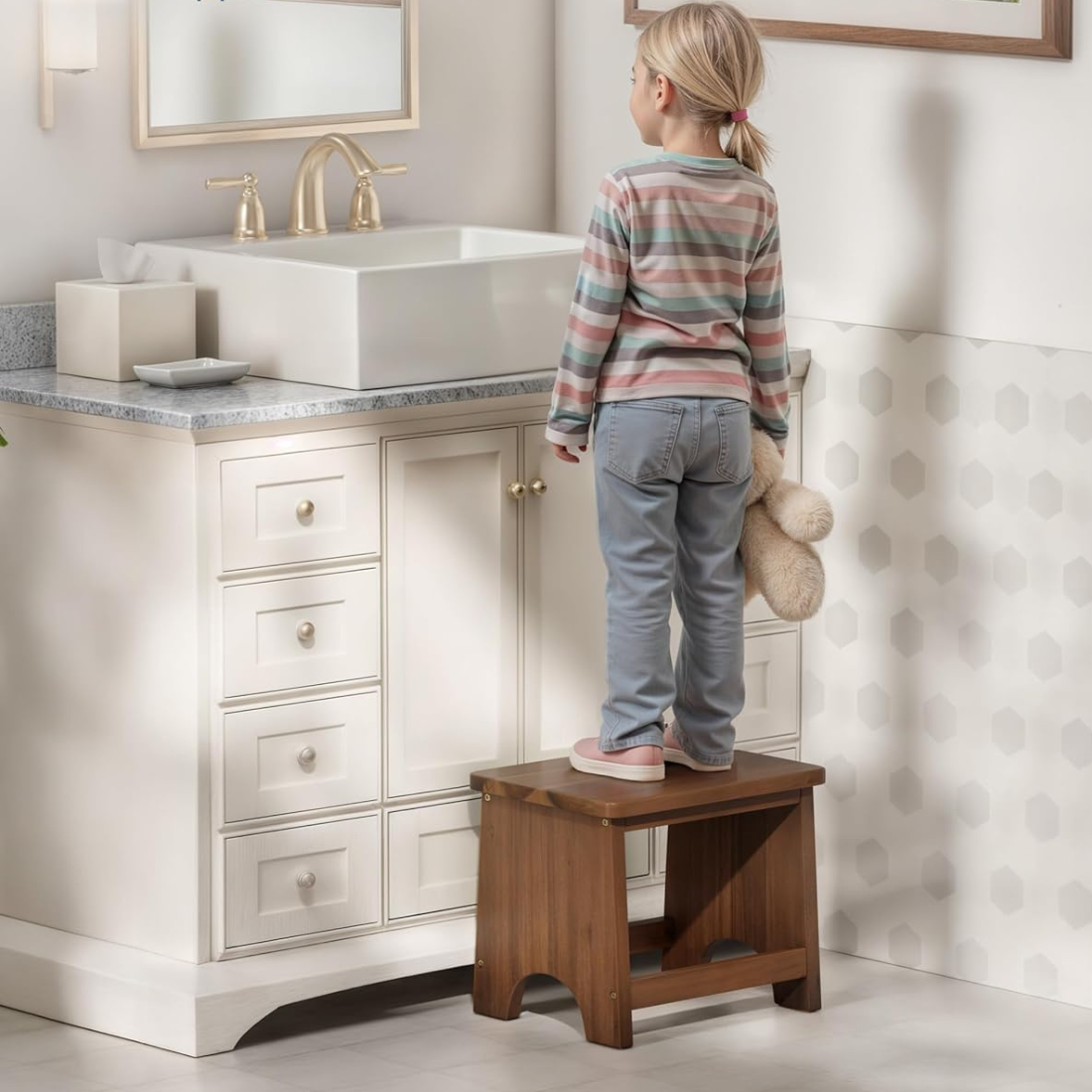 carpentray wooden step stool, 13'' one step stool for adults (walnut)