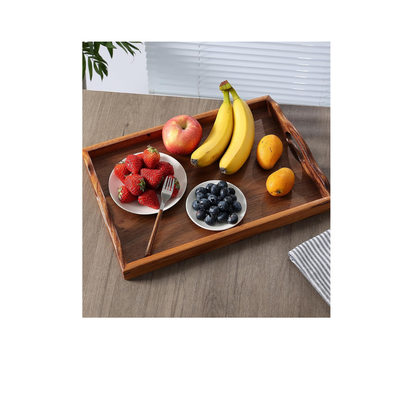 carpentray 16x12 inch nature walnut wooden serving tray with handles, solid wood food tray