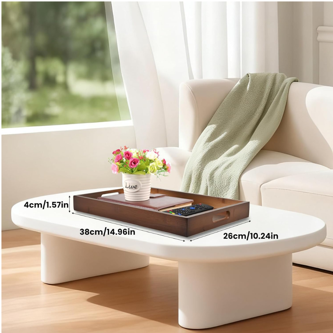 Carpentray Wood Serving Tray with Handles(14.96x10.24x1.57 inches)