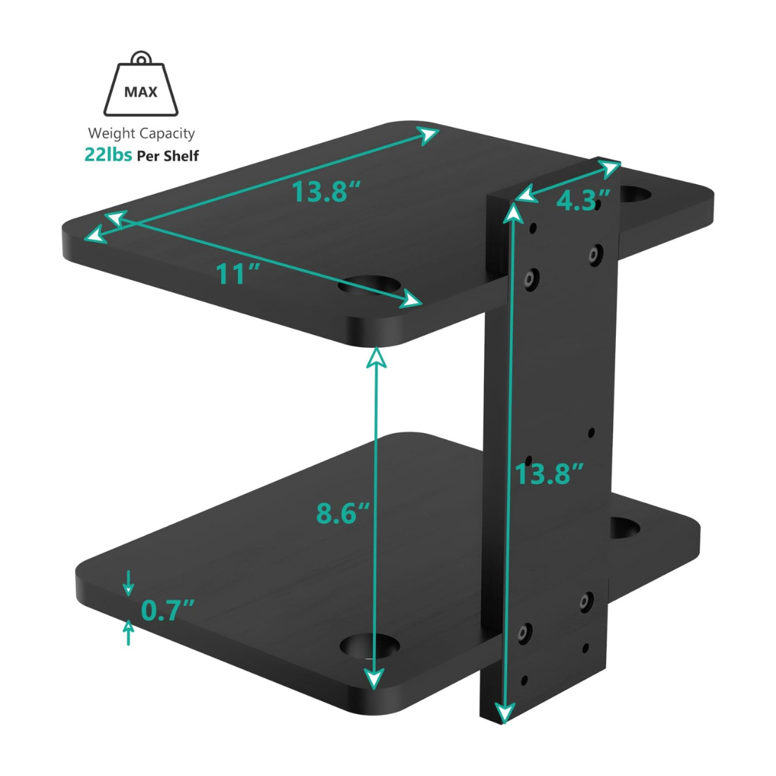 carpentray wooden floating dual shelf projector stand (black)