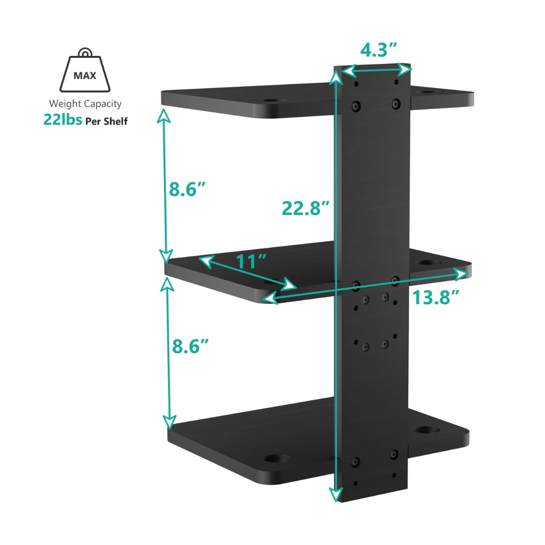 Carpentray Wooden Floating Triple Shelf Projector Stand (Black)