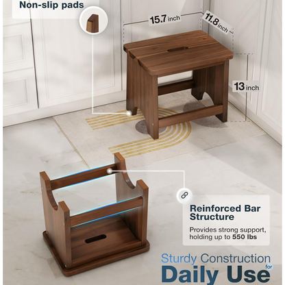 carpentray wooden step stool, 13'' one step stool for adults (walnut)