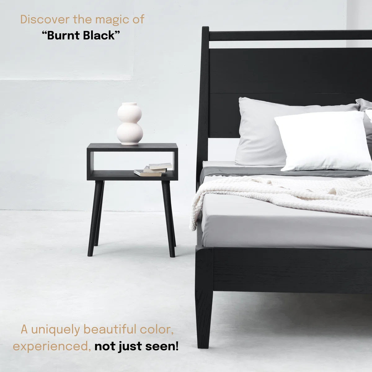 Carpentray Wooden Open Bedside Table (Black)