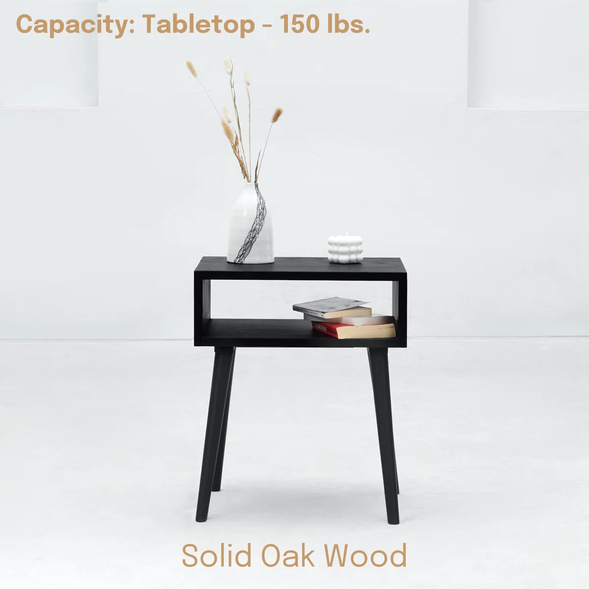 carpentray wooden open bedside table (black)