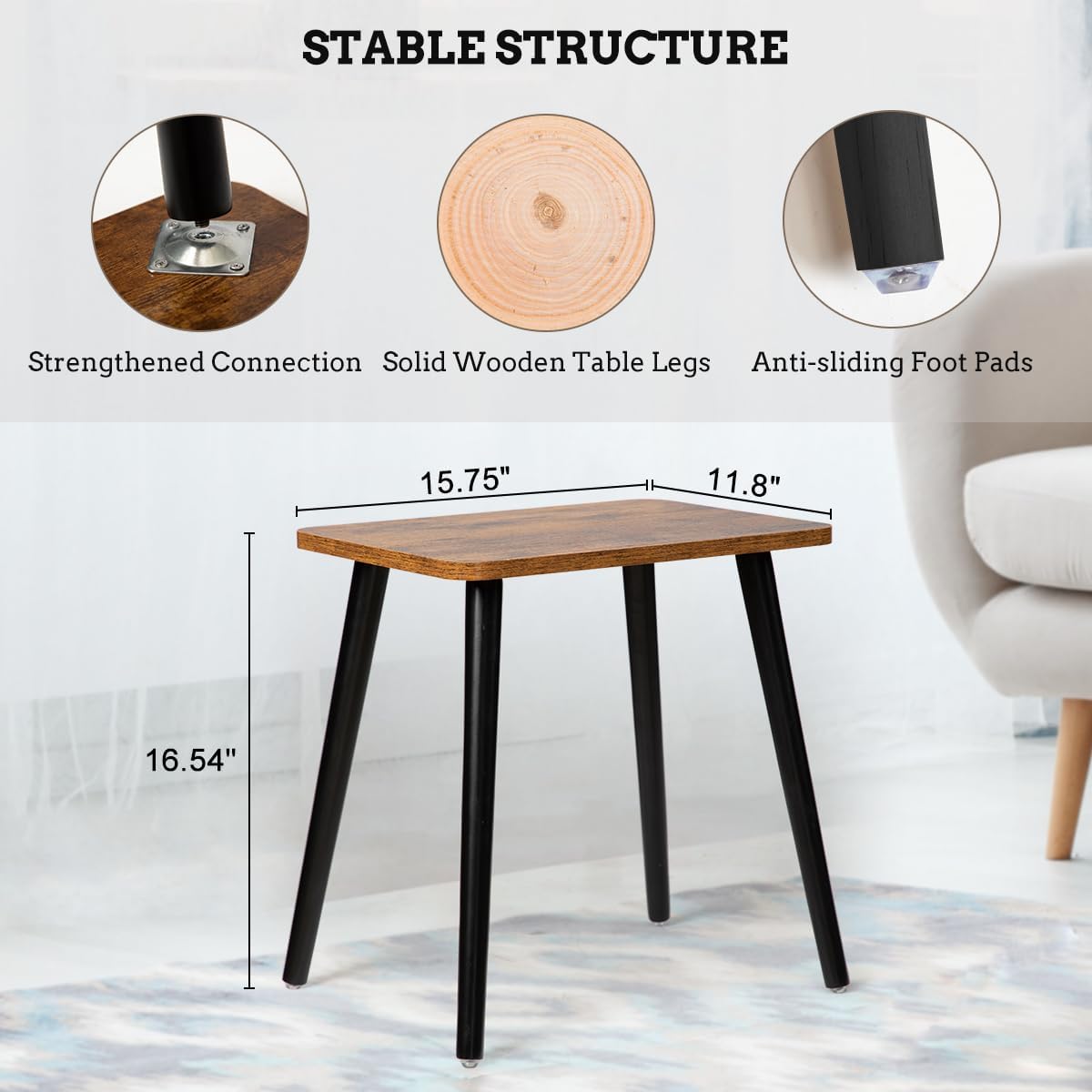 Carpentray Side Table, Rectangle Wooden Small End Table, Small Accent Table for Living Room, Bedroom and Balcony, Modern Side Tables for Small Spaces Home Decor, Easy Assembly