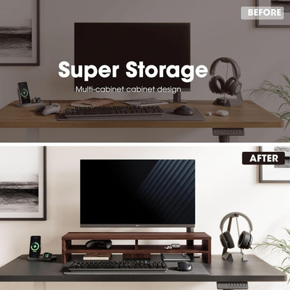 carpentray 100cm dual shelf wooden monitor riser