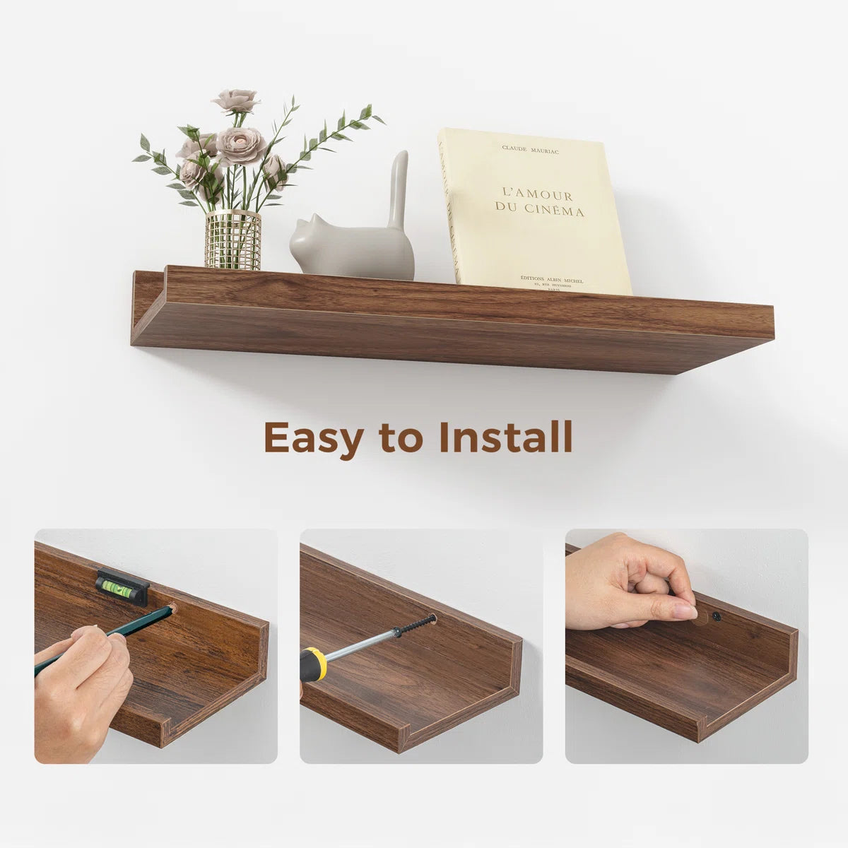 carpentray 24 inch woden wall shelf set of 3 (brown)