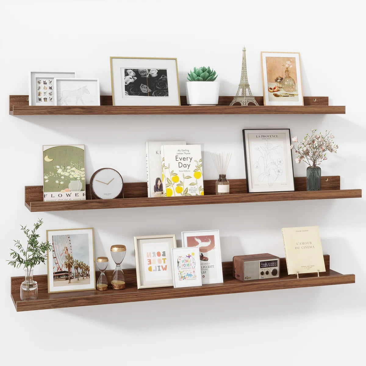carpentray 36 inch woden wall shelf set of 3 (brown)