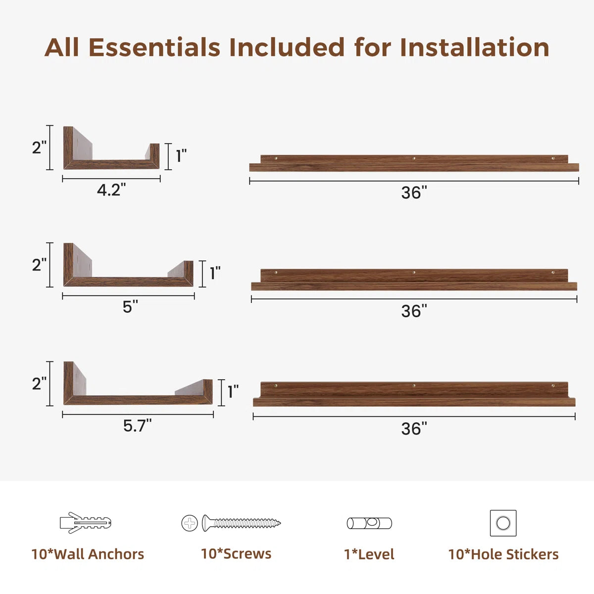 carpentray 36 inch woden wall shelf set of 3 (brown)