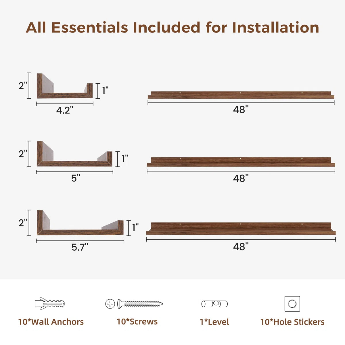 carpentray 48 inch woden wall shelf set of 3 (brown)