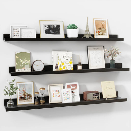 Carpentray 36 Inch Woden Wall Shelf Set of 3 (Black)