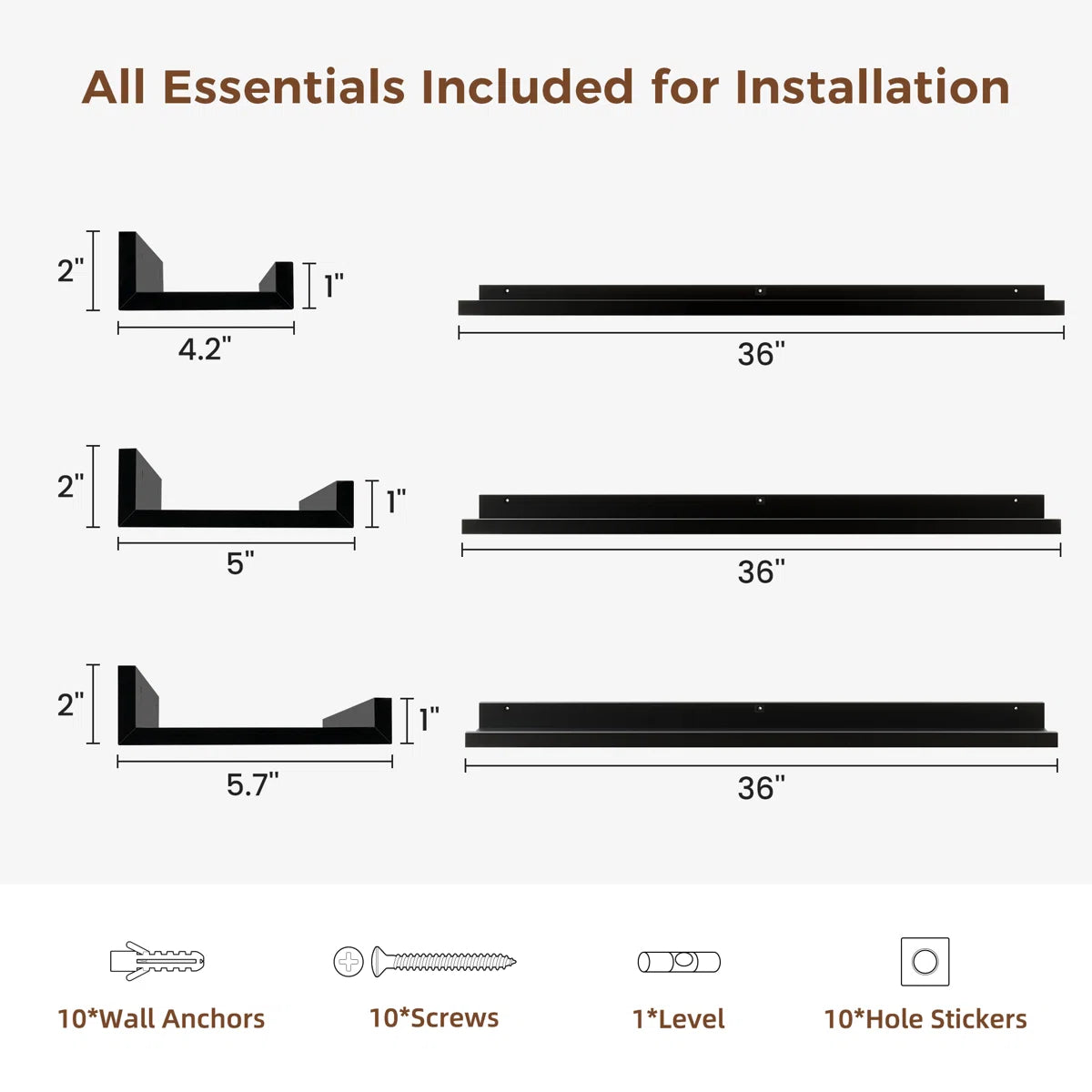 carpentray 36 inch woden wall shelf set of 3 (black)
