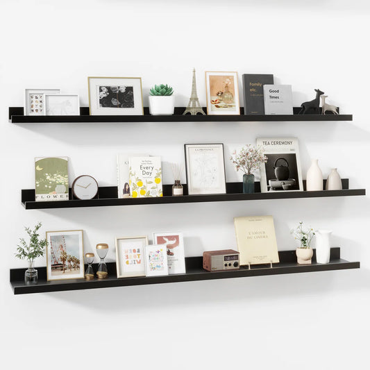 Carpentray 48 Inch Woden Wall Shelf Set of 3 (Black)