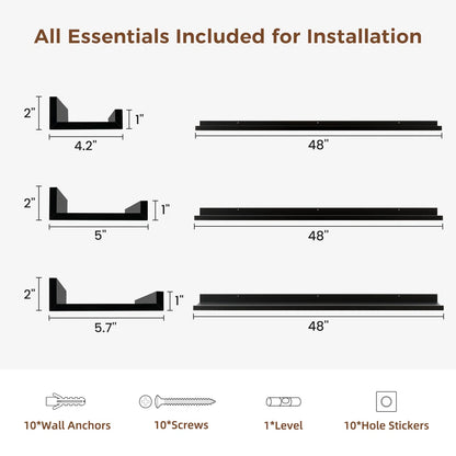 carpentray 48 inch woden wall shelf set of 3 (black)