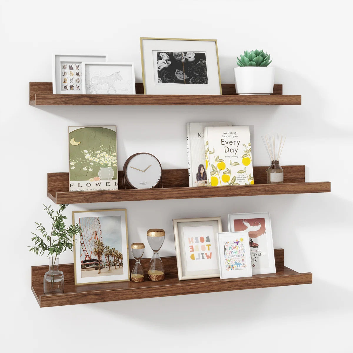 Carpentray 24 Inch Woden Wall Shelf Set of 3 (Brown)