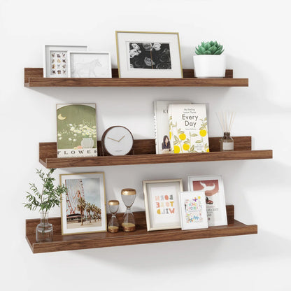 carpentray 24 inch woden wall shelf set of 3 (brown)