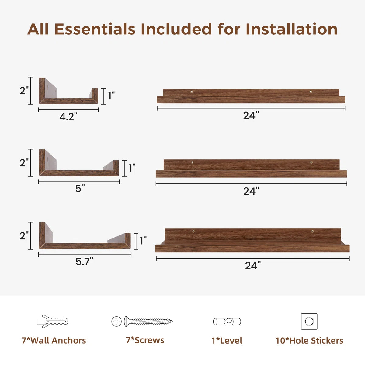 carpentray 24 inch woden wall shelf set of 3 (brown)