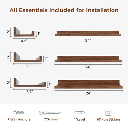 carpentray 24 inch woden wall shelf set of 3 (brown)