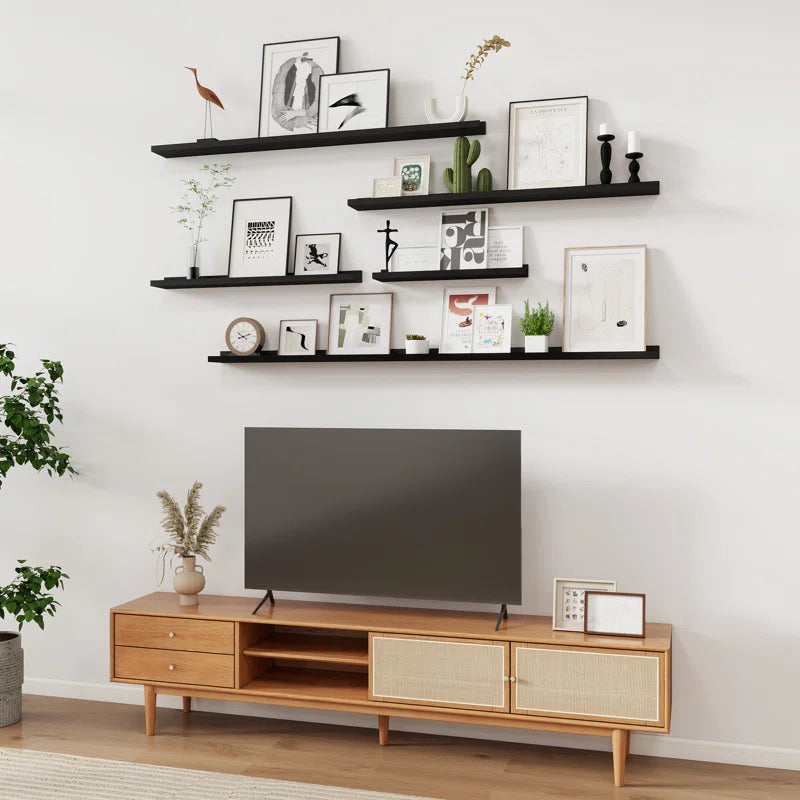 carpentray 36 inch long wooden u shelf wall shelf black (set of 2)