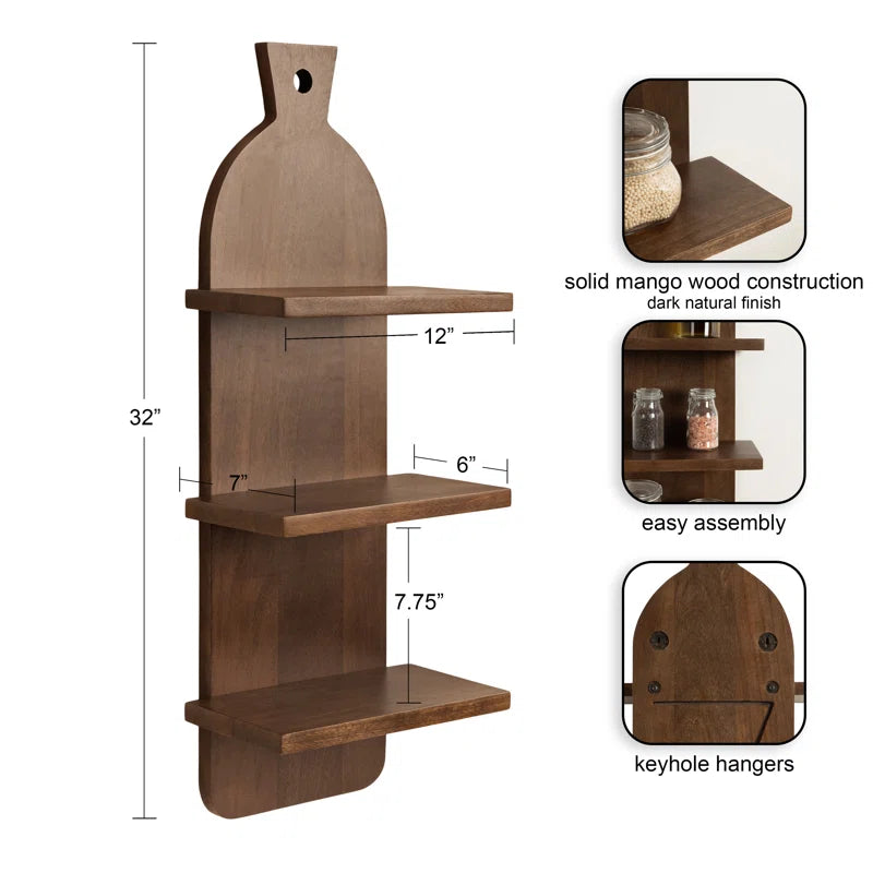 carpentray mango wooden kitchen wall shelf