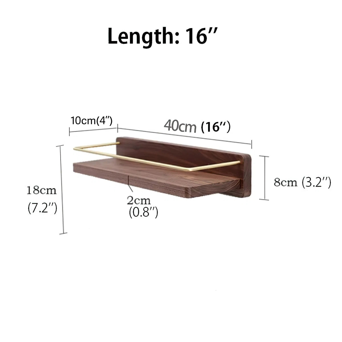 carpentray 16'' modern brass wooden shelf